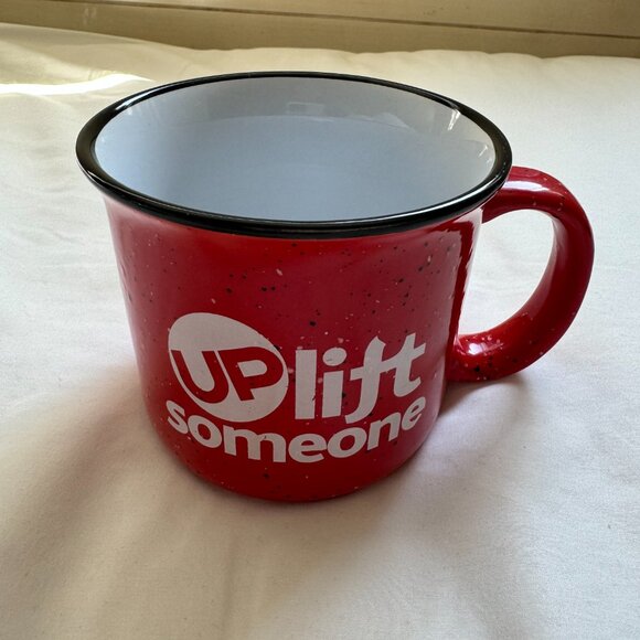 EUC Red "Uplift Someone" Ceramic Coffee Mug, With White & Black Speckles - Picture 2 of 6